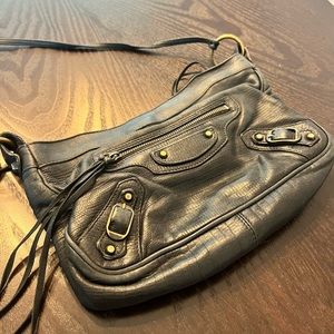 Balenciaga Limited Black Lizard Embossed Hip Crossbody Bag